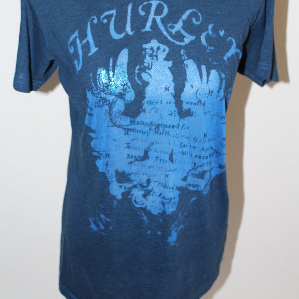 Hurley Tee Shirt Teal Blue with Shiny Front Design